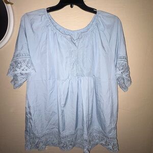 Light Blue Lace Trim Women's Top